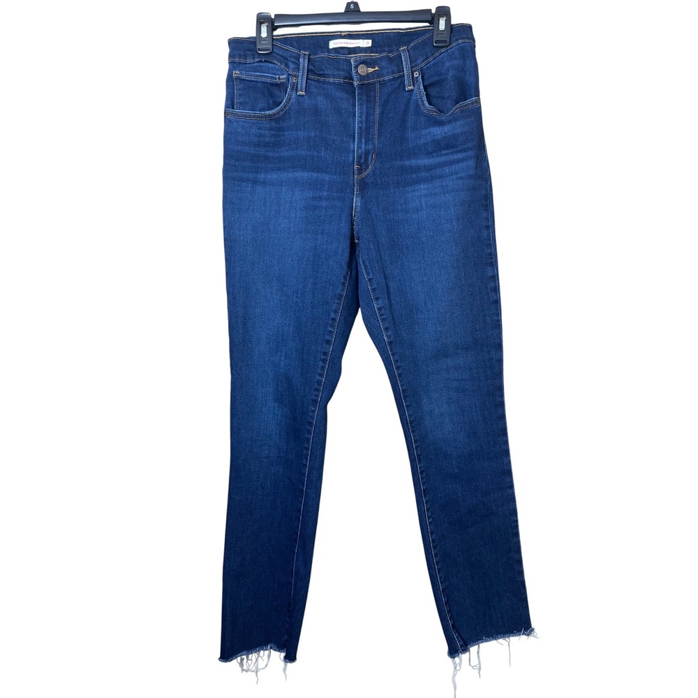 Levis 724 High Rise Straight Leg Jeans Size 31 Dark Wash Raw Hem Denim Aesthetic